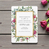 Burgundy Floral w/Gold Frame Wedding Invitation  招待状