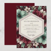 Burgundy Floral Wedding 招待状 (正面/裏面)