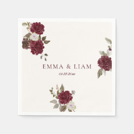 Burgundy Floral Wedding Cocktail Napkins スタンダードカクテルナプキン