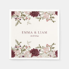 Burgundy Floral Wedding Cocktail Napkins スタンダードカクテルナプキン