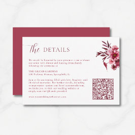  Burgundy Floral Wedding Details Card QR Code  エンクロージャーカード