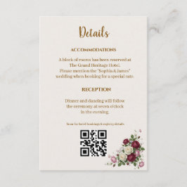  Burgundy Floral Wedding Details Enclosure Card エンクロージャーカード