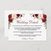 Burgundy Floral Wedding Details Insert Card W エンクロージャーカード (正面/裏面)