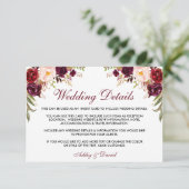 Burgundy Floral Wedding Details Insert Card W エンクロージャーカード (スタンド正面)