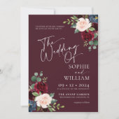 Burgundy Floral Wedding Invitation 招待状 (正面)