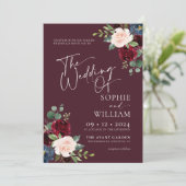 Burgundy Floral Wedding Invitation 招待状 (スタンド正面)