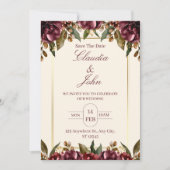 Burgundy Floral Wedding Invitation 招待状 (正面)