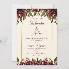Burgundy Floral Wedding Invitation 招待状