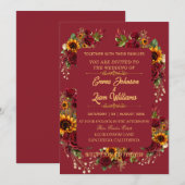 Burgundy Floral Wedding Invitation 招待状 (正面/裏面)
