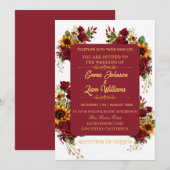 Burgundy Floral Wedding Invitation 招待状 (正面/裏面)