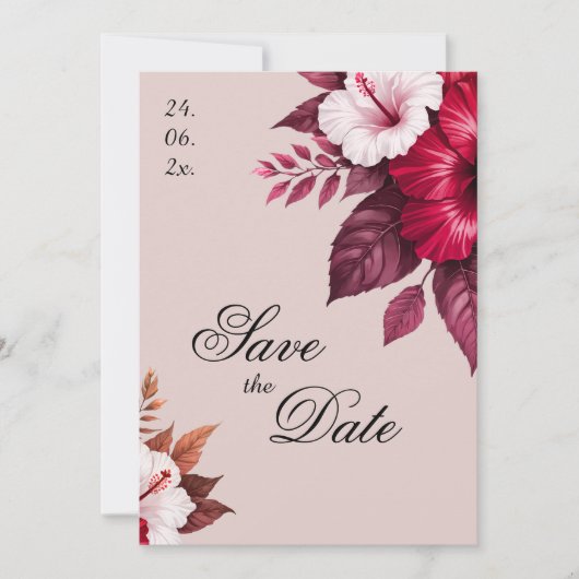 Burgundy Floral Wedding Invitation Save The Date セーブザデート (正面)