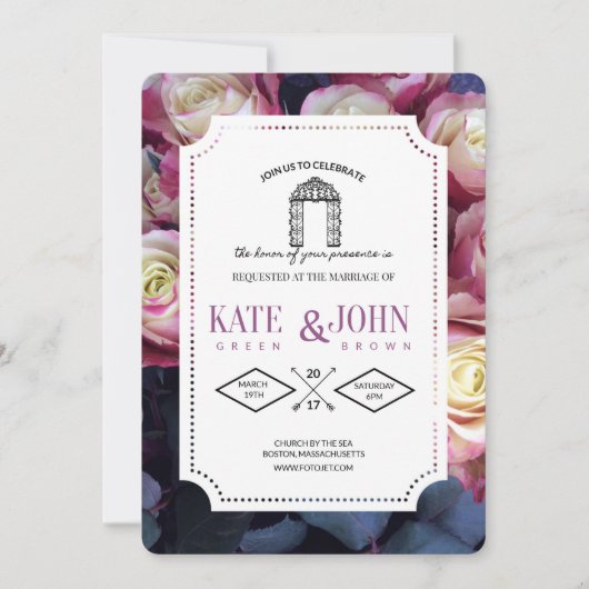 Burgundy Floral Wedding Invitation Template 招待状 (正面)