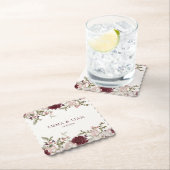 Burgundy Floral Wedding Paper Coasters ペーパーコースター (インサイチュ)