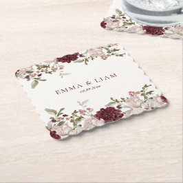 Burgundy Floral Wedding Paper Coasters ペーパーコースター