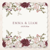 Burgundy Floral Wedding Paper Coasters ペーパーコースター (正面)