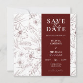 Burgundy Floral Wedding QR Code Save The Date セーブザデート (正面)