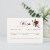 Burgundy Floral Wedding RSVP Card エンクロージャーカード (スタンド正面)