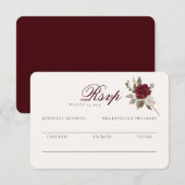 Burgundy Floral Wedding RSVP Card エンクロージャーカード (正面/裏面)