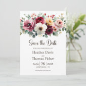 Burgundy Floral Wedding Save the Date 招待状 (スタンド正面)