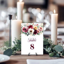Burgundy Floral Wedding Table Number テーブルナンバー