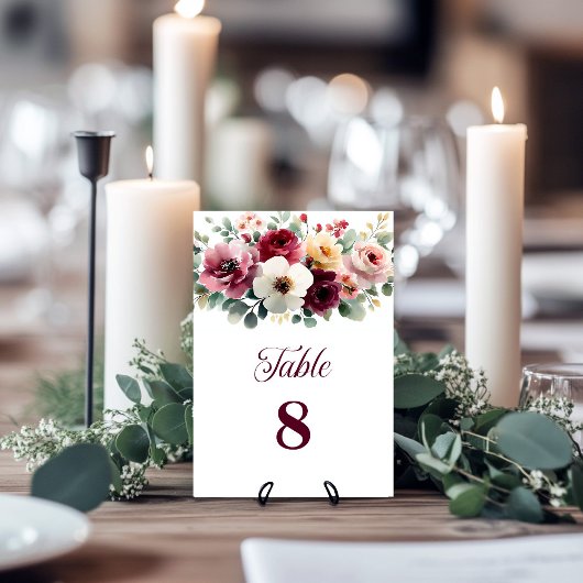 Burgundy Floral Wedding Table Number テーブルナンバー