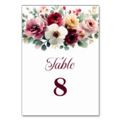 Burgundy Floral Wedding Table Number テーブルナンバー (裏面)