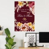 Burgundy Floral Welcome Wedding Poster 1 of 3 ポスター (ホームオフィス)
