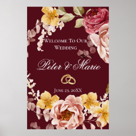Burgundy Floral Welcome Wedding Poster 1 of 3 ポスター