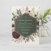 Burgundy Floral Whimsy Wedding 招待状 (スタンド正面)