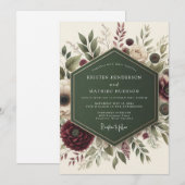 Burgundy Floral Whimsy Wedding 招待状 (正面/裏面)