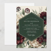 Burgundy Floral Whimsy Wedding 招待状 (正面/裏面)