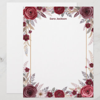 Burgundy Floral with Gray Accents Stationery Paper レターヘッド
