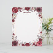 Burgundy Floral with Gray Accents Stationery Paper レターヘッド (スタンド正面)