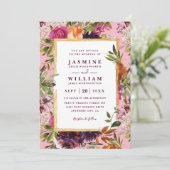 Burgundy Flower Boho Rustic QR Code Wedding 招待状 (スタンド正面)