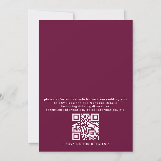 Burgundy Flower Boho Rustic QR Code Wedding 招待状 (裏面)