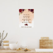 Burgundy Flowers Best Day Wedding Date Yes Sign ポスター (キッチン)