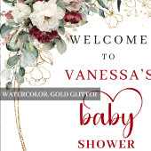 Burgundy Flowers Eucalyptus Baby Shower Welcome ポスター