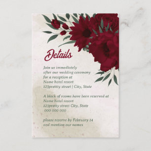 Burgundy flowers greenery wedding エンクロージャーカード