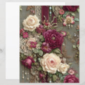 Burgundy Flowers Junk Journal Scrapbook Paper (正面/裏面)