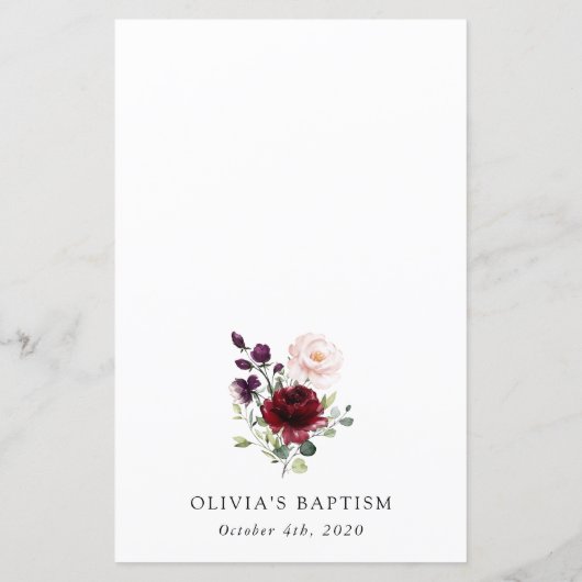 Burgundy Flowers, Pink Flowers, Baptism Menu (裏面)