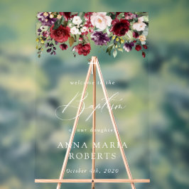 Burgundy Flowers, Pink Flowers, Baptism Welcome アクリルサイン