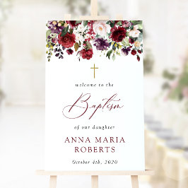 Burgundy Flowers, Pink Flowers, Baptism Welcome ポスター