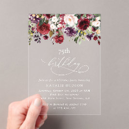 Burgundy Flowers, Pink Flowers, Boho, Birthday アクリル招待状