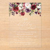 Burgundy Flowers, Pink Flowers, Boho, Birthday アクリル招待状 (正面)