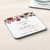 Burgundy Flowers, Pink Flowers, Boho, Birthday コースター (左側)
