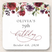 Burgundy Flowers, Pink Flowers, Boho, Birthday コースター (正面)