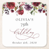 Burgundy Flowers, Pink Flowers, Boho, Birthday スクエアペーパーコースター (正面)
