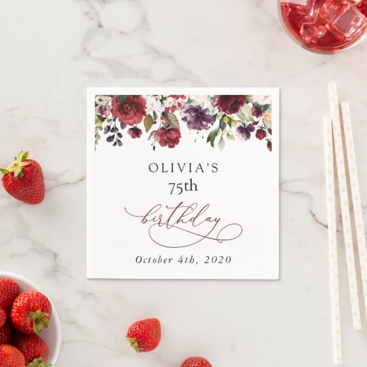 Burgundy Flowers, Pink Flowers, Boho, Birthday スタンダードカクテルナプキン (インサイチュ)