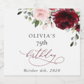 Burgundy Flowers, Pink Flowers, Boho, Birthday スパークリングワインラベル (シングルラベル)