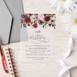 Burgundy Flowers, Pink Flowers, Boho, Birthday ベラム紙招待状